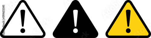 Warning signs with exclamation marks in white, black, and yellow