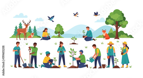 People Planting Trees and Gardening Together in Harmony with Nature.