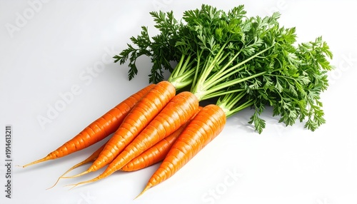 Fresh Carrots with Green Tops on White Background.