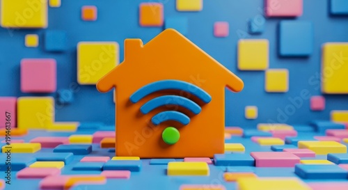 Smart home with wifi signal icon 3D house internet technology background