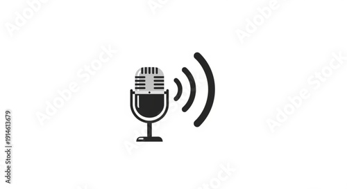 Microphone with sound waves on a white background symbolizing voice and audio