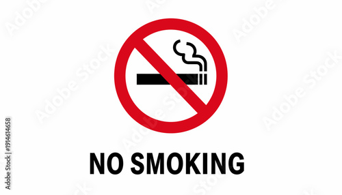 Prohibition of smoking and the universal symbol for no smoking, a red circle with a diagonal line over a cigarette