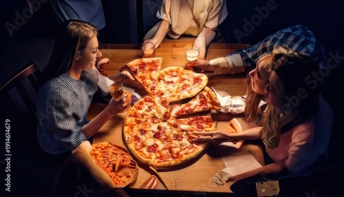 Friends Sharing Pizza - A Cozy Gathering Around a Delicious Meal.