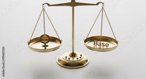 Balanced scales with gender symbols and base text on plates equality concept