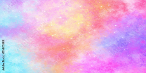 Abstract colorful watercolor background featuring a bright grunge paint texture with a seamless pattern of pink orange and blue smoke clouds on artistic paper wallpaper design