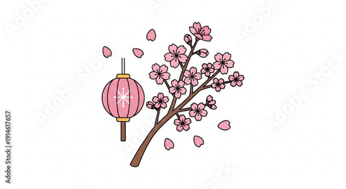 Pink cherry blossom tree with lantern spring floral decoration