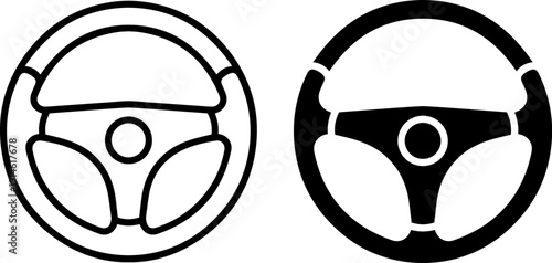 Car steering wheel icons in modern minimalist design