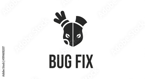 Black bug fix logo with mask and hand on white background