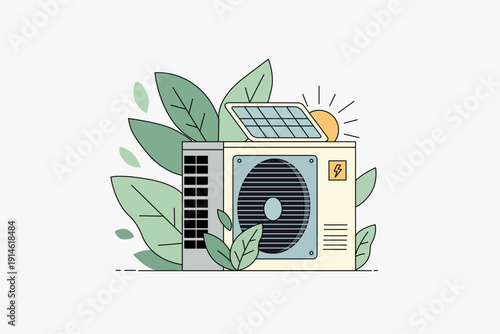Eco Friendly Solar Powered Air Conditioner Unit Vector Illustration