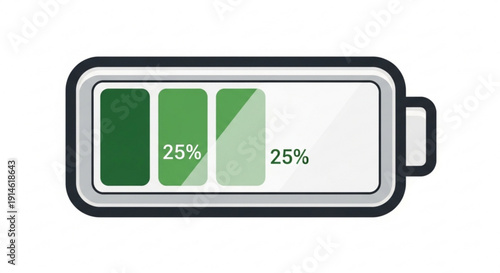 Battery icon with 25 percent charge levels indicated by green bars