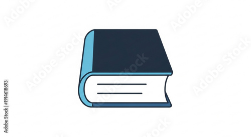 Closed dark blue hardcover book with white pages on plain background