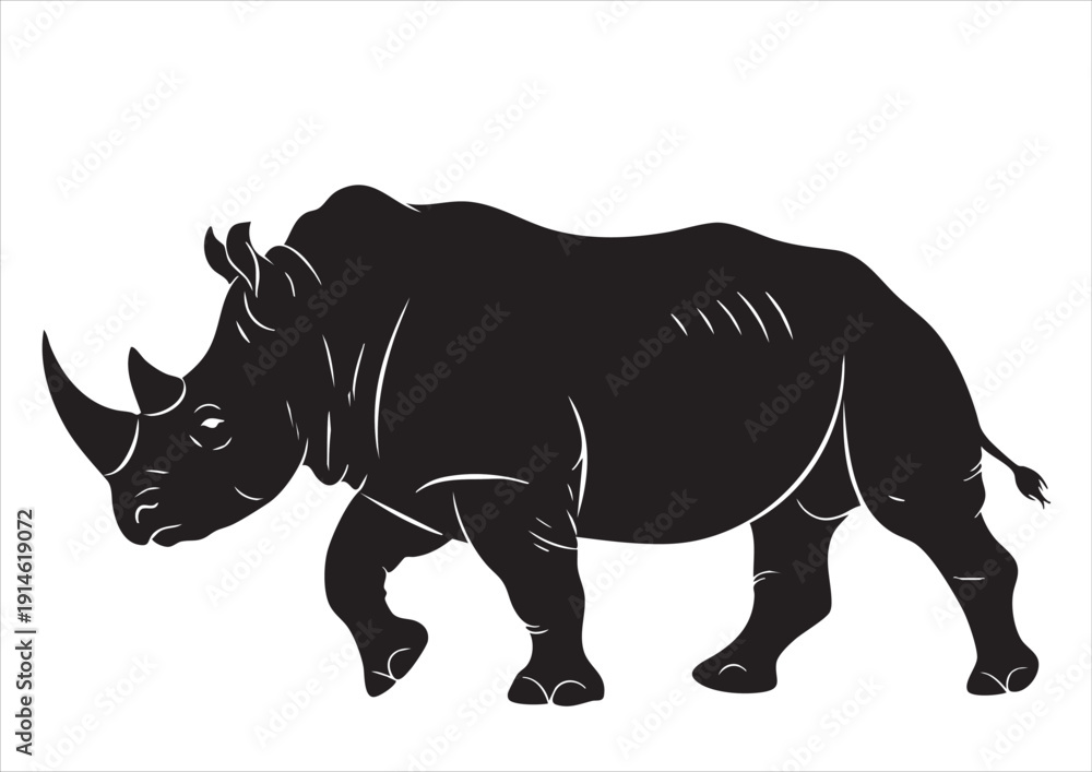 Obraz premium walking rhino silhouette vector drawing