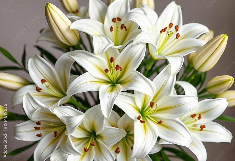 Obraz premium Elegant white lilies arranged in a classic bouquet, photography, beautiful