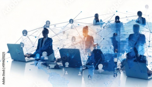 Global business network connecting people with technology concept.