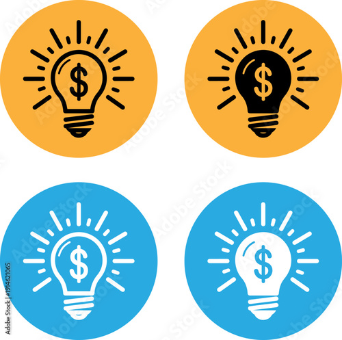 Profitable business idea lightbulb icons set