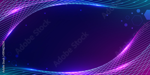 Digital wave background with flowing glowing lines and hexagonal shapes. Concept of digital network, big data, artificial intelligence, and cyber technology.