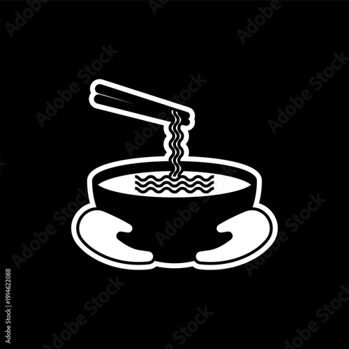 Minimalist Noodle Bowl and Chopsticks Logo Design.eps