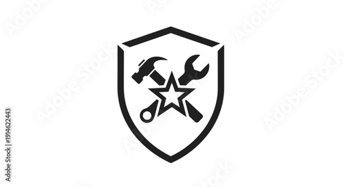 Free Download Secure Repair Service Shield Logo with Hammer, Wrench, and Star, Quality Protection Concept on Isolated White Background - GFXLoad
