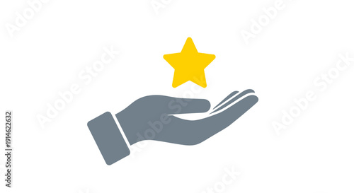 Hand Holding Yellow Star Symbolizing Best Choice or Rating on isolated white background.