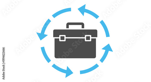 Toolbox Icon with Circular Arrows, Representing Continuous Service and Repair Cycle on Isolated White Background