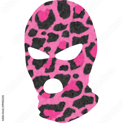 Pink Leopard Print Balaclava Ski Mask Fashion Illustration, Pink Leopard Balaclava Mask