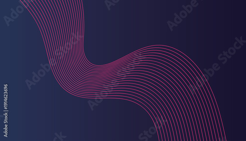 Abstract Pink Wavy Lines on Dark Blue Background Vector