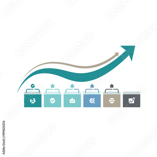 Business growth concept with rising arrow and calendar icons