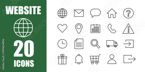 ウェブサイトやオンラインショップのアイコンセット。白黒ベクターイラストレーション