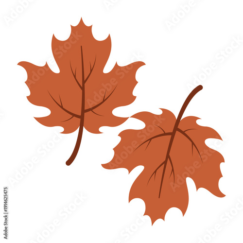 Two stylized brown autumn leaves vector illustration.