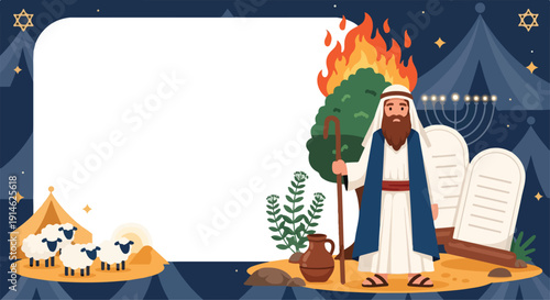 Moses with the burning bush and tablets of law frame.