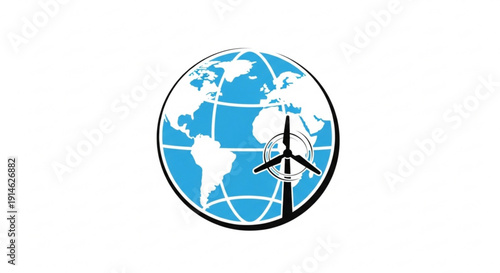 Airplane Flying Around Blue Globe on White Background