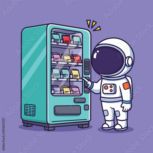 Cute Vector Astronaut Using Vending Machine Cartoon Space Illustration