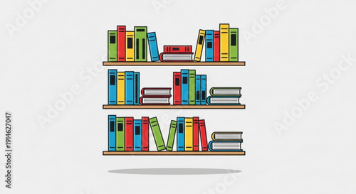 Colorful Bookshelves with Books on White Background