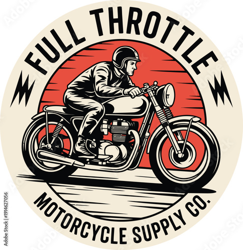 Motorcycle Rider in Leather Gear on a Classic Bike with Full Throttle Motorcycle Supply Co