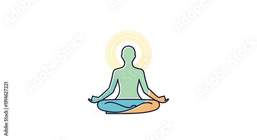 Meditating Person in Lotus Position with Aura, Isolated on White Background, Vector Illustration