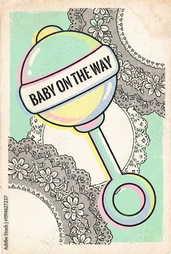 Pastel baby rattle design for new arrival celebration