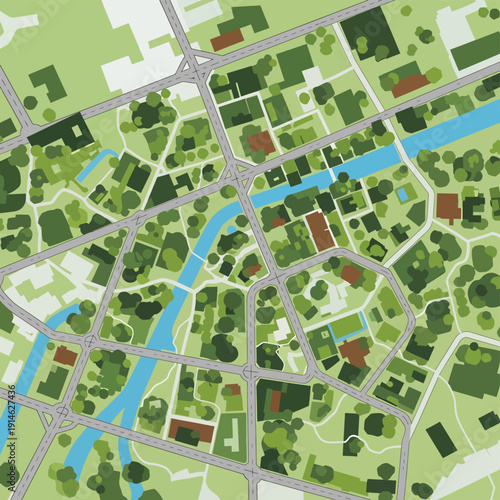 City Map with Parks and Waterway
