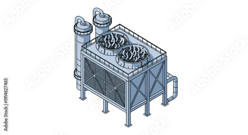 Industrial Cooling Tower System with Two Fans and Vertical Tanks.