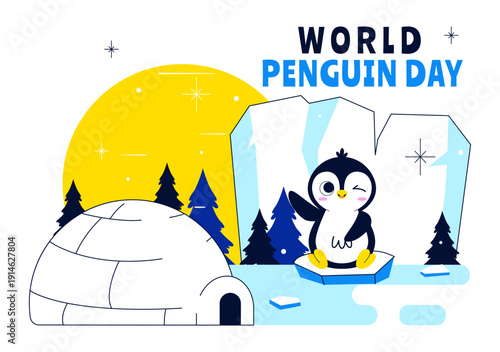 World Penguin Day Celebration Vector Illustration Featuring Cute Antarctic Penguins In A Festive Polar Wildlife Scene Flat Background