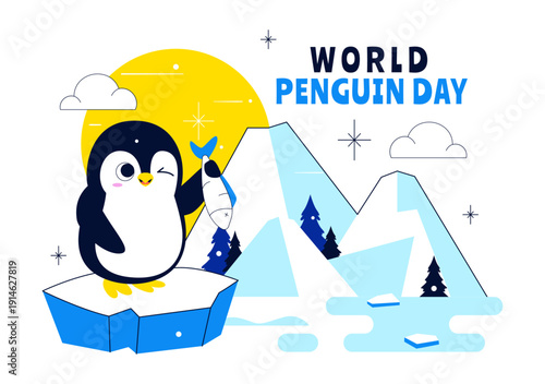World Penguin Day Celebration Vector Illustration Featuring Cute Antarctic Penguins In A Festive Polar Wildlife Scene Flat Background
