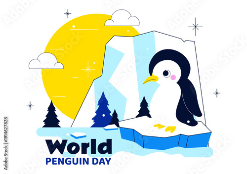 World Penguin Day Celebration Vector Illustration Featuring Cute Antarctic Penguins In A Festive Polar Wildlife Scene Flat Background