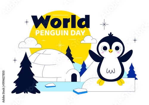 World Penguin Day Celebration Vector Illustration Featuring Cute Antarctic Penguins In A Festive Polar Wildlife Scene Flat Background