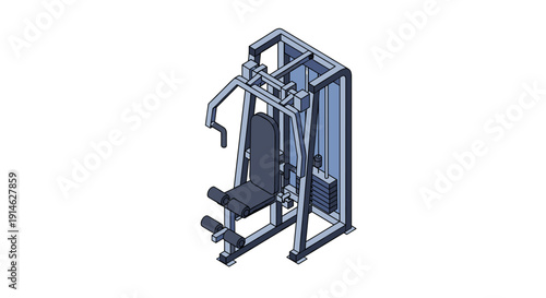 Isometric view of a modern gym machine for strength training.