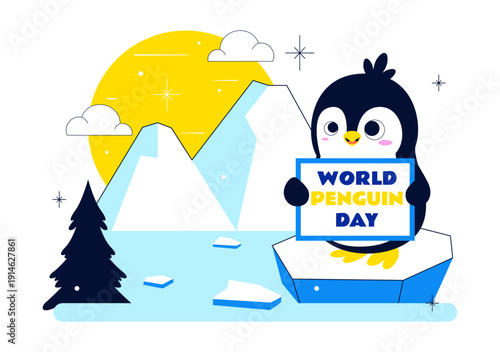 World Penguin Day Celebration Vector Illustration Featuring Cute Antarctic Penguins In A Festive Polar Wildlife Scene Flat Background