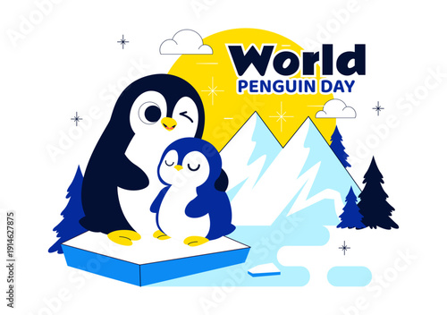 World Penguin Day Celebration Vector Illustration Featuring Cute Antarctic Penguins In A Festive Polar Wildlife Scene Flat Background