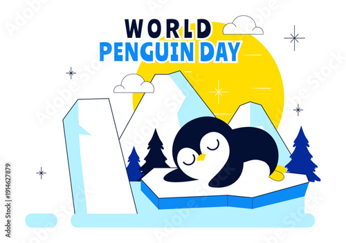 World Penguin Day Celebration Vector Illustration Featuring Cute Antarctic Penguins In A Festive Polar Wildlife Scene Flat Background