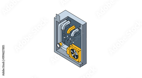 Isometric view of an electrical control panel with internal components.