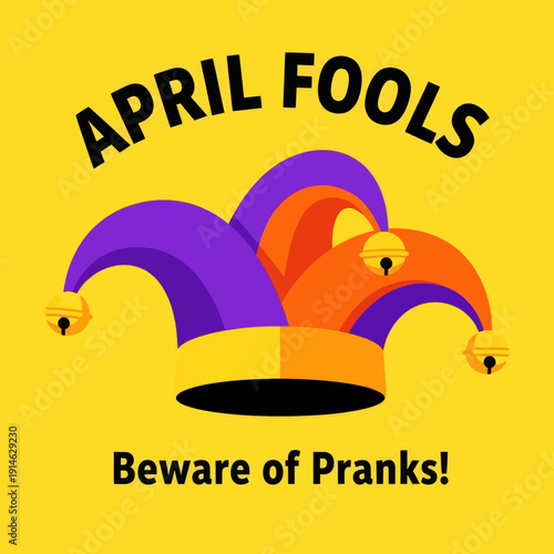 April Fools Day Jester Hat Prank Warning Illustration.