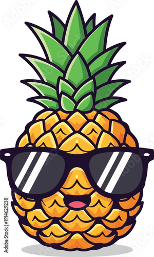 Cartoon pineapple wearing sunglasses and smiling fruit