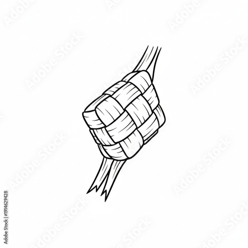 Ketupat rice cake line art illustration, traditional food for eid al-fitr and ramadan in southeast asia.
